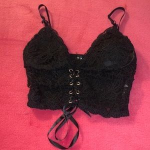 Black lace crop tank